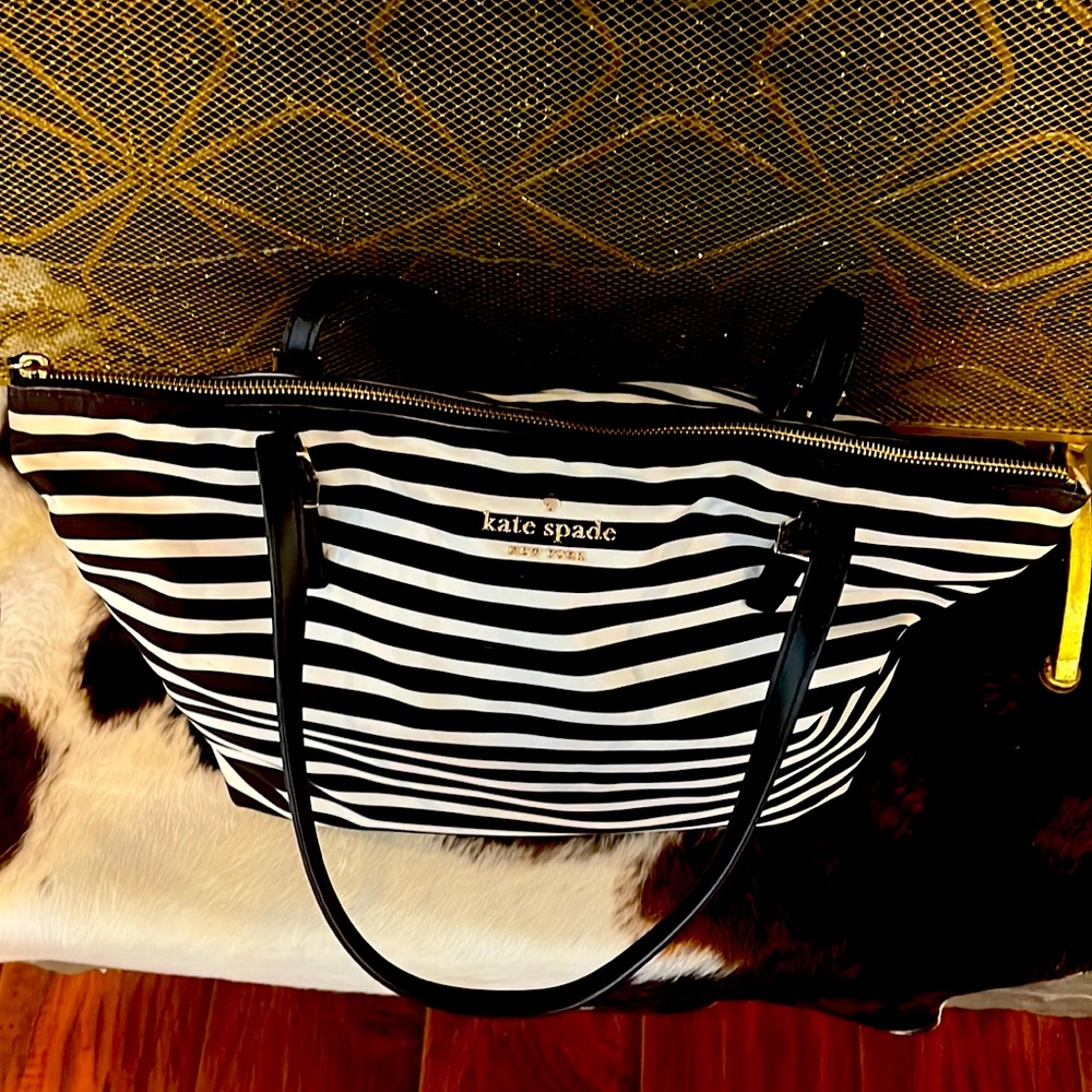 Kate Spade White and Black Stripe Tote